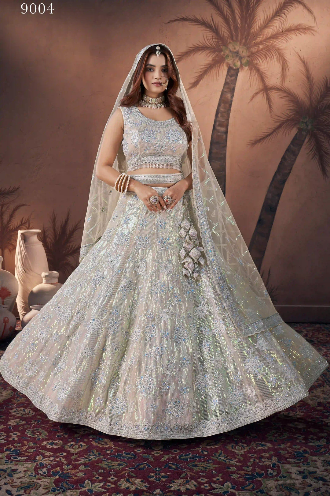 Silver Blue Bridal Handwork Lehenga Choli | Party Wear Net Lehenga