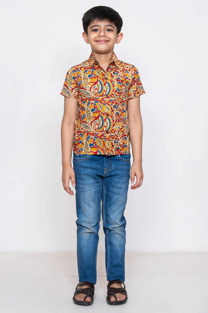 Cotton kalamkari Printed Matching Top & Shirt For Brother and Sister