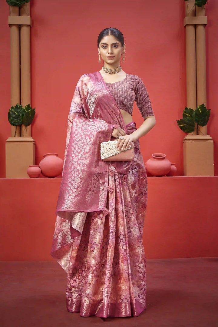 Opulent Soft Silk Saree with Jacquard Fabric and Zari Detail