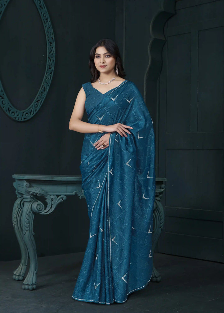 Shine in Crepe Silk Saree with Zarkan & Diamond Detailing