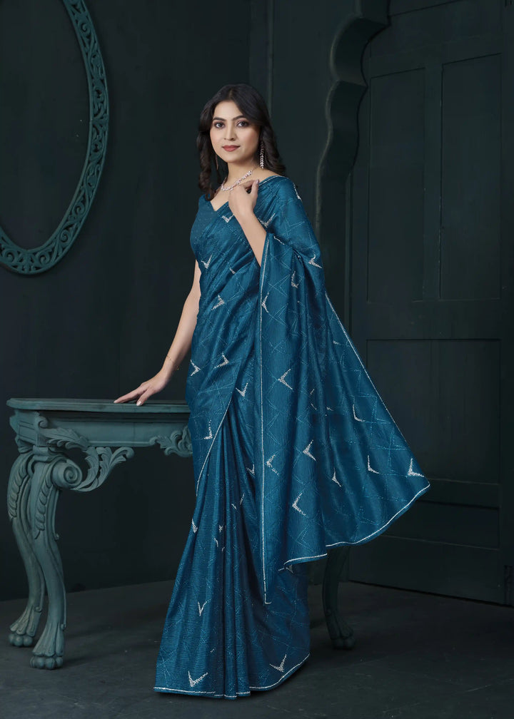 Shine in Crepe Silk Saree with Zarkan & Diamond Detailing