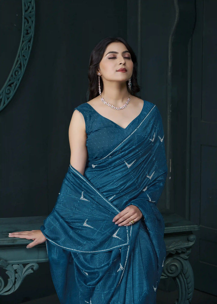 Shine in Crepe Silk Saree with Zarkan & Diamond Detailing