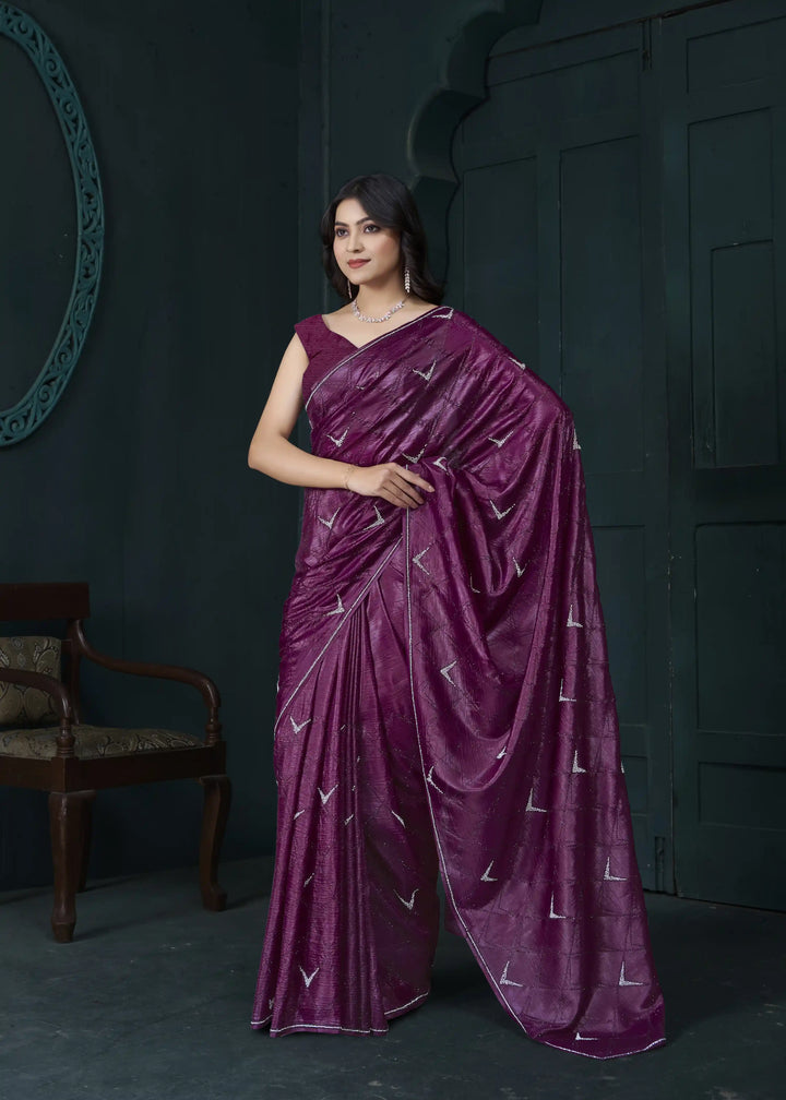 Shine in Crepe Silk Saree with Zarkan & Diamond Detailing