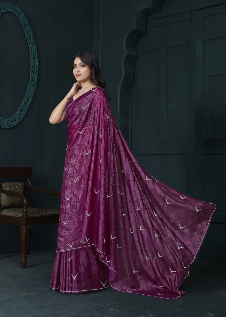 Shine in Crepe Silk Saree with Zarkan & Diamond Detailing