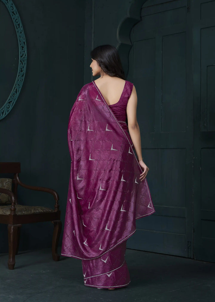 Shine in Crepe Silk Saree with Zarkan & Diamond Detailing