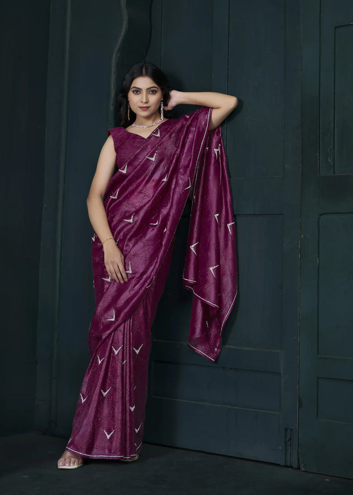 Shine in Crepe Silk Saree with Zarkan & Diamond Detailing