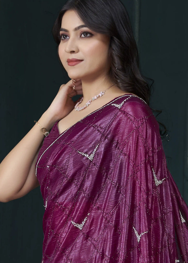 Shine in Crepe Silk Saree with Zarkan & Diamond Detailing