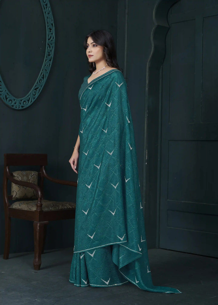 Shine in Crepe Silk Saree with Zarkan & Diamond Detailing