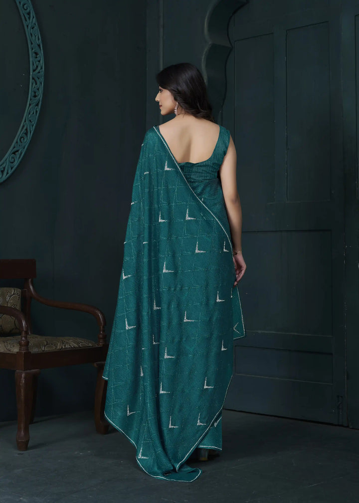 Shine in Crepe Silk Saree with Zarkan & Diamond Detailing