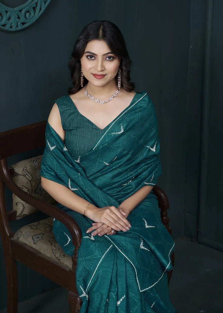 Shine in Crepe Silk Saree with Zarkan & Diamond Detailing