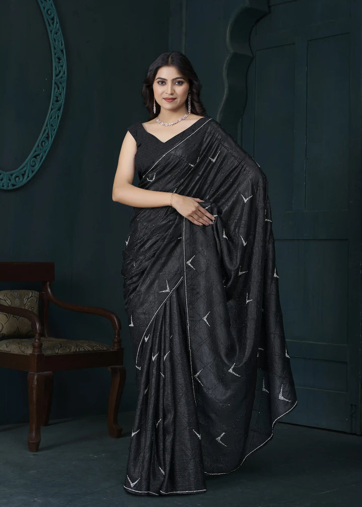 Shine in Crepe Silk Saree with Zarkan & Diamond Detailing