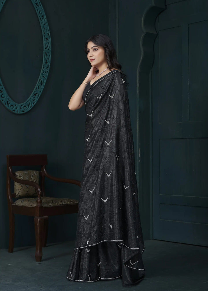 Shine in Crepe Silk Saree with Zarkan & Diamond Detailing