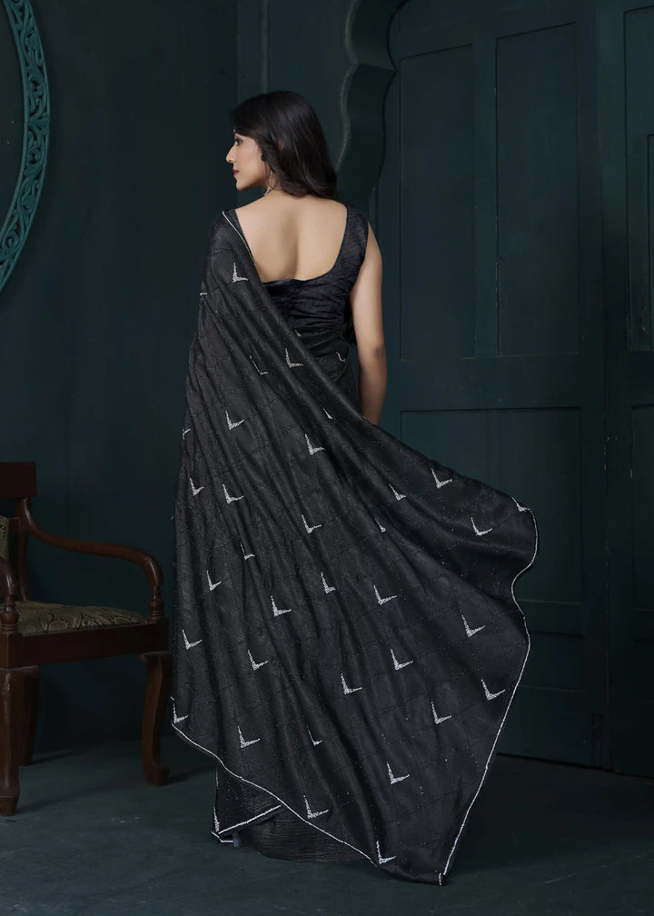Shine in Crepe Silk Saree with Zarkan & Diamond Detailing