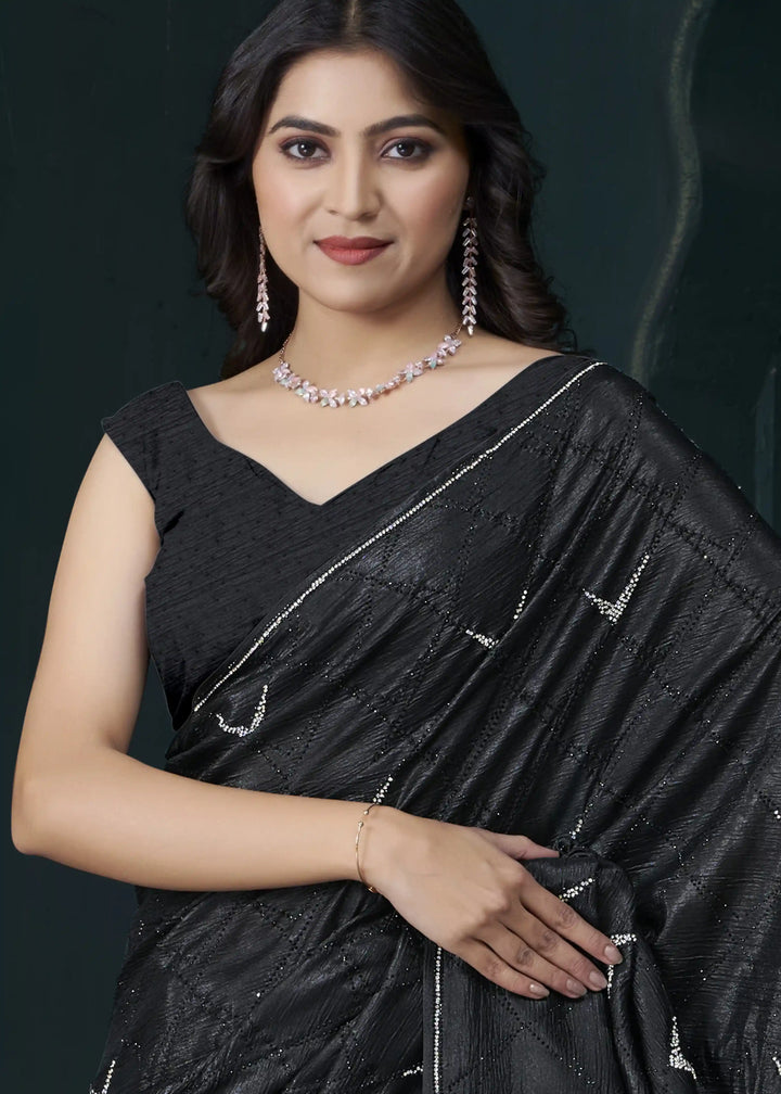 Shine in Crepe Silk Saree with Zarkan & Diamond Detailing