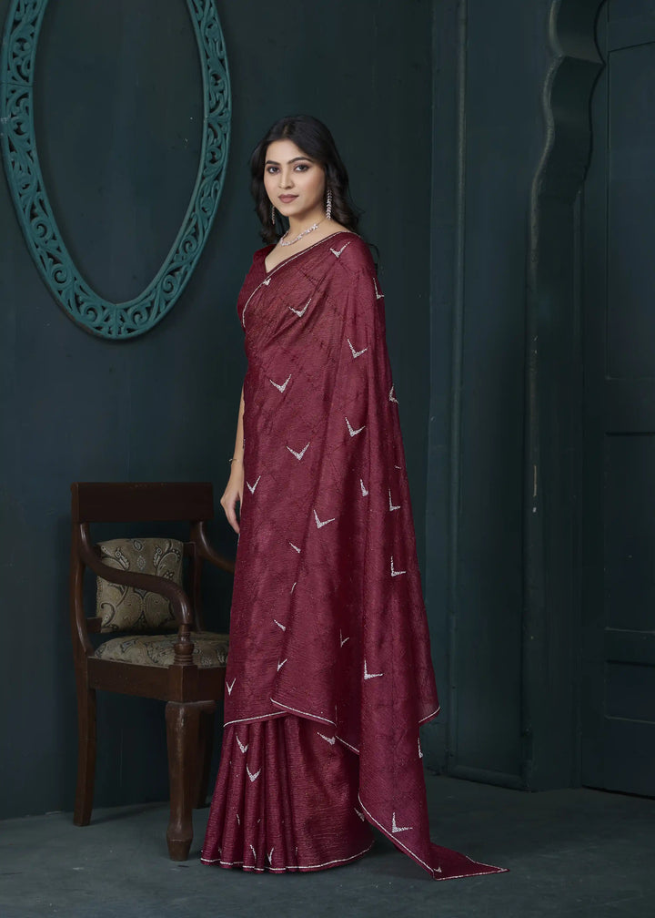 Shine in Crepe Silk Saree with Zarkan & Diamond Detailing