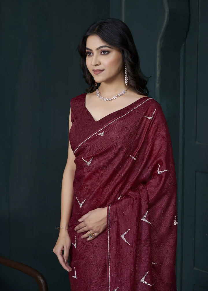 Shine in Crepe Silk Saree with Zarkan & Diamond Detailing