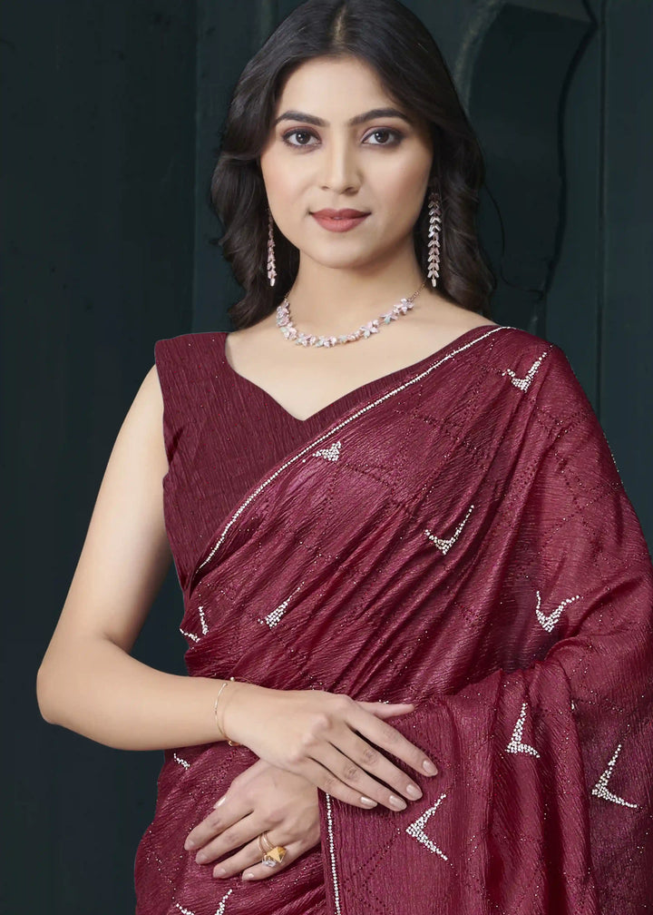 Shine in Crepe Silk Saree with Zarkan & Diamond Detailing