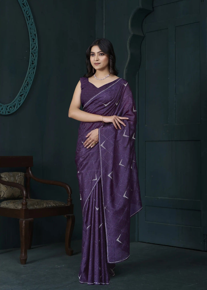 Shine in Crepe Silk Saree with Zarkan & Diamond Detailing