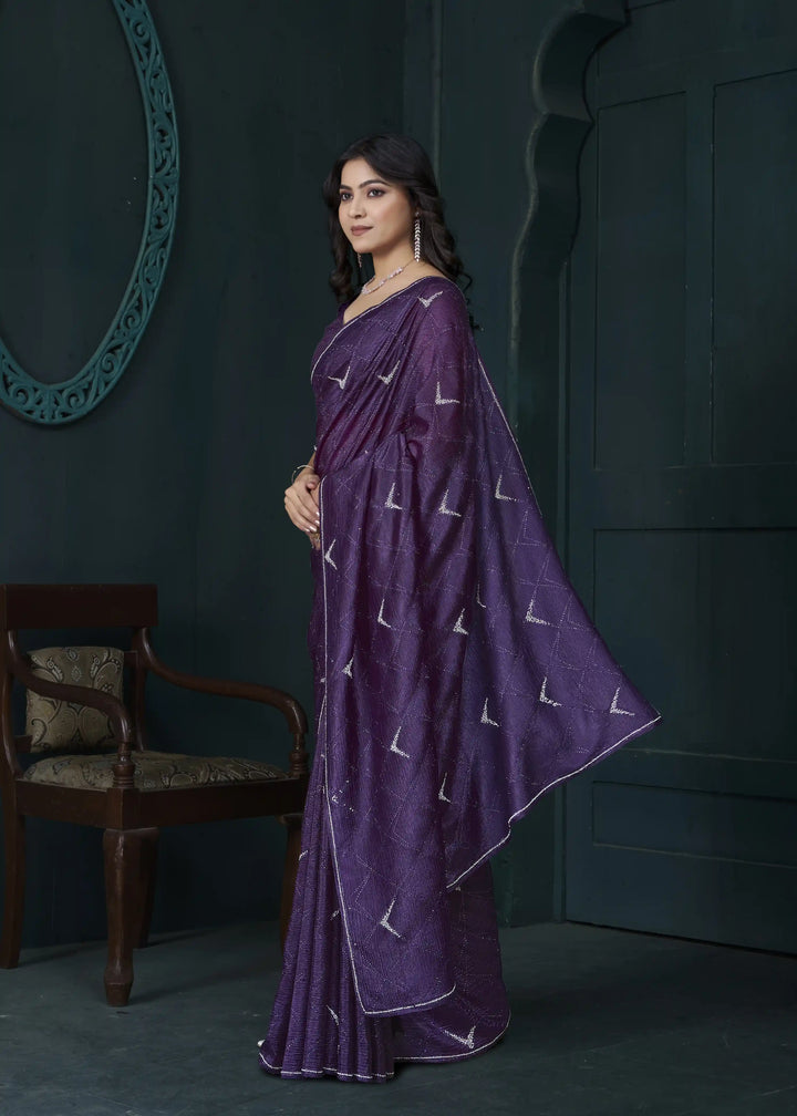 Shine in Crepe Silk Saree with Zarkan & Diamond Detailing