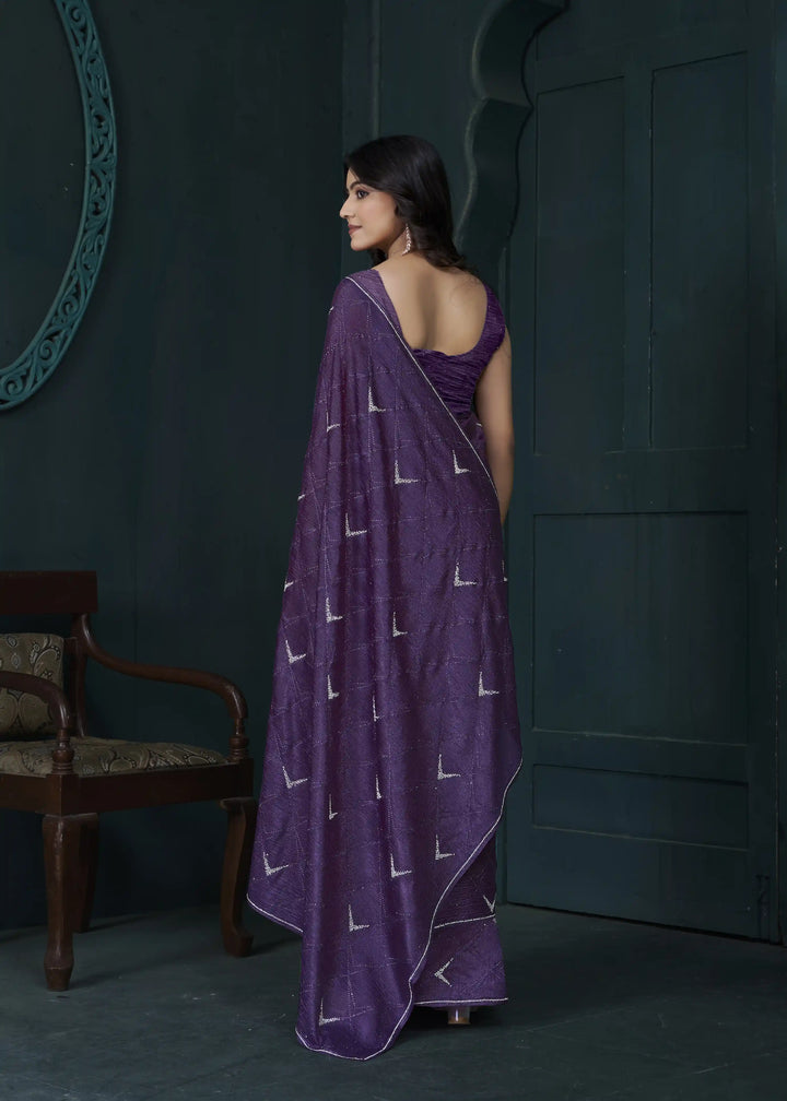 Shine in Crepe Silk Saree with Zarkan & Diamond Detailing