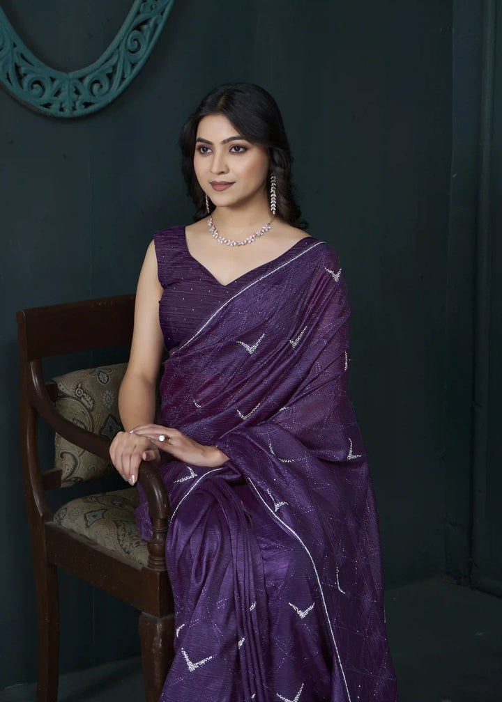 Shine in Crepe Silk Saree with Zarkan & Diamond Detailing