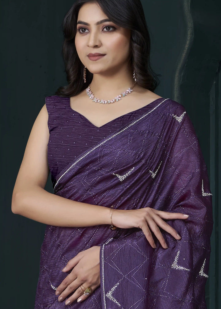 Shine in Crepe Silk Saree with Zarkan & Diamond Detailing