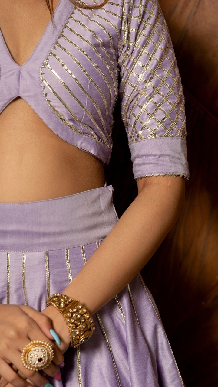 IBADAT LILAC COTTON SILK  LEHENGA SET - Pomcha Jaipur