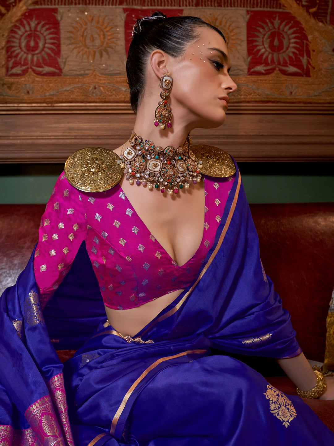 Vibrant color luxurious fabric exclusive attire crafted for elegance and style.
