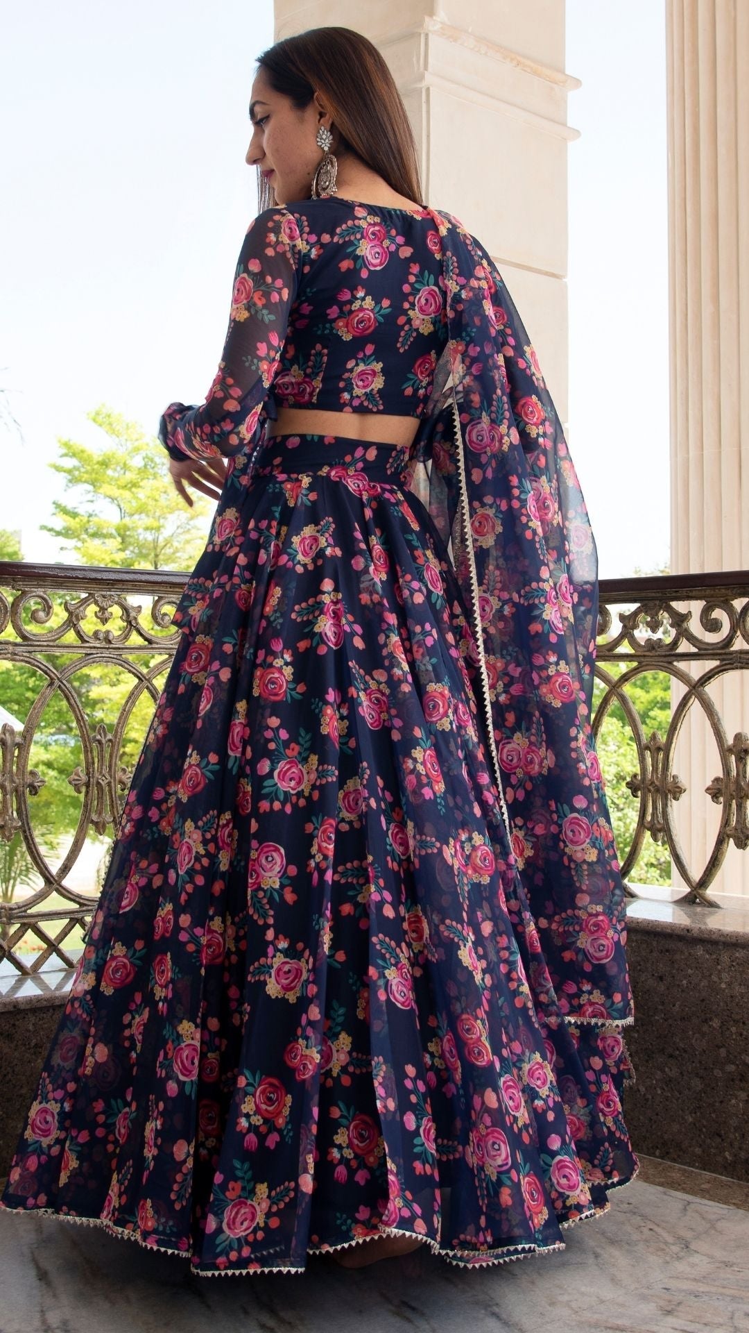 MAJARI BLUE ORGANZA LEHENGA SET - Pomcha Jaipur
