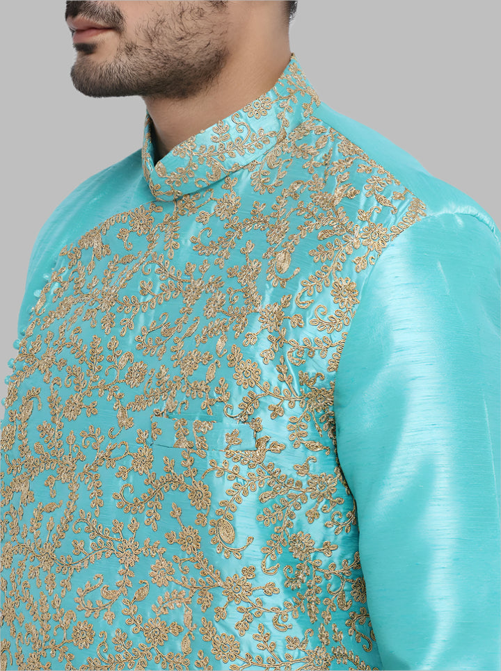 Embroidered Light Blue Indo-Western for Men | Stylish Ethnic Wear