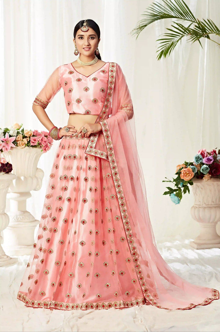 Pink Heavy Designer Lehenga | Net & Satin Fabric with Stone Embroidery