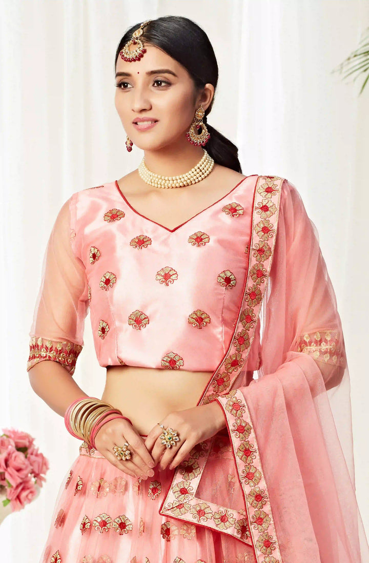 Pink Heavy Designer Lehenga | Net & Satin Fabric with Stone Embroidery