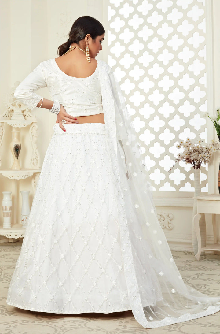 White Bridal Lehenga Choli | Net & Art Silk with Thread and Stone Work
