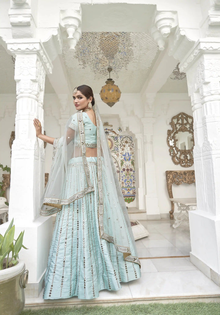 Light Blue Heavy Silk Lehenga Choli | Embroidery & Real Mirror Work