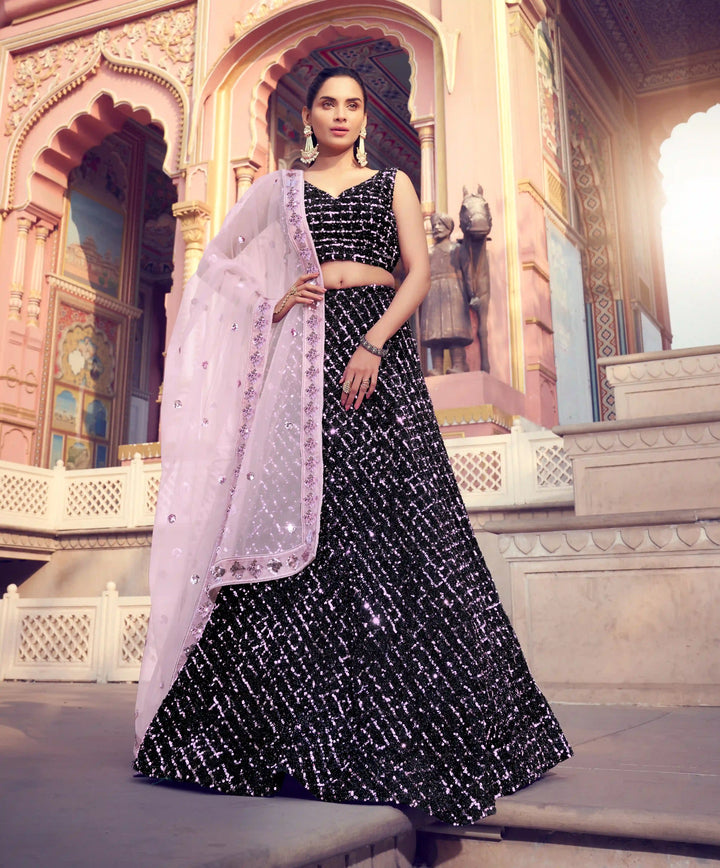Black Designer Lehenga Choli Sequins Embroidery | Party & Wedding Outfit