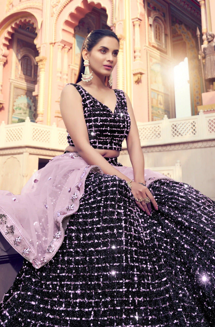 Black Designer Lehenga Choli Sequins Embroidery | Party & Wedding Outfit