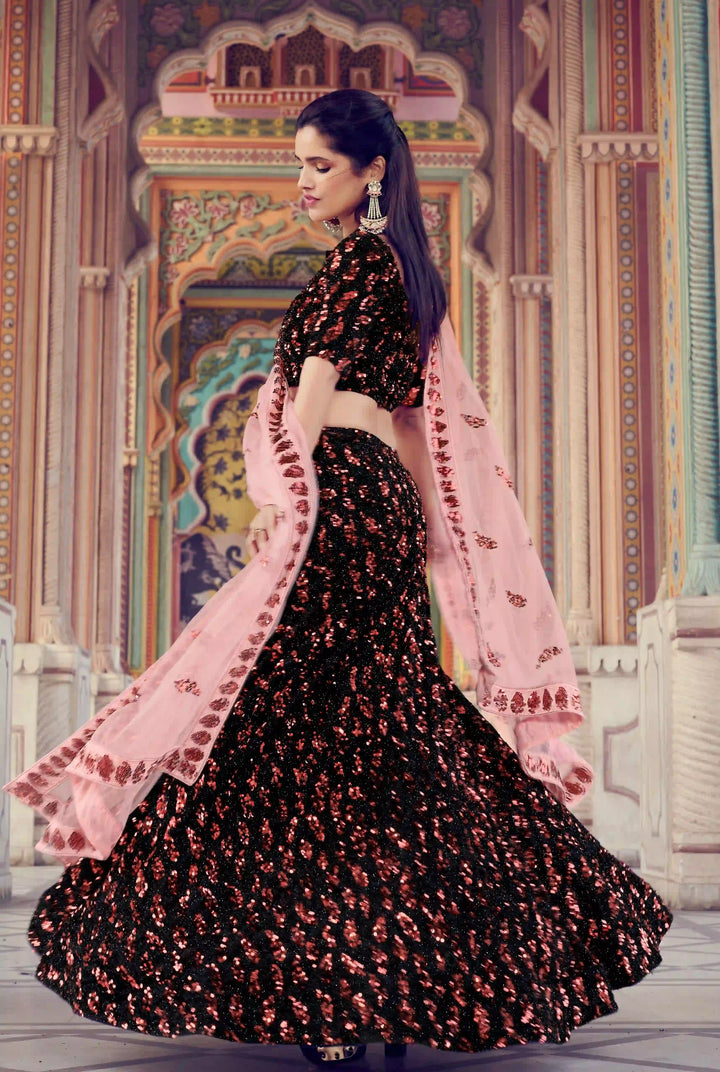 Designer Black & Peach Lehenga Choli Sequins Work | Wedding & Party Outfit