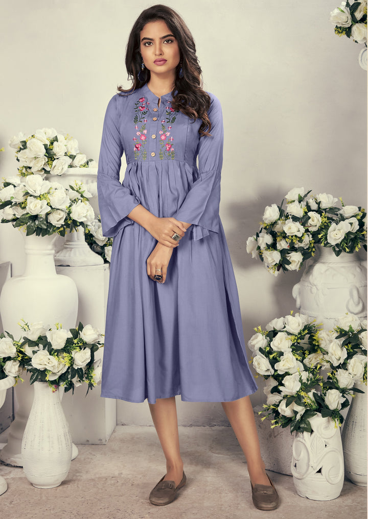 Soft Purple Rayon Kurti | Heavy Embroidery Stylish & Comfortable Wear