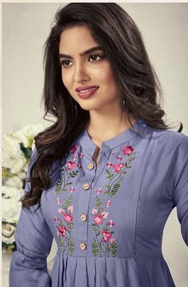Grey Embroidered Rayon Kurti | Perfect for Everyday and Festive Wear