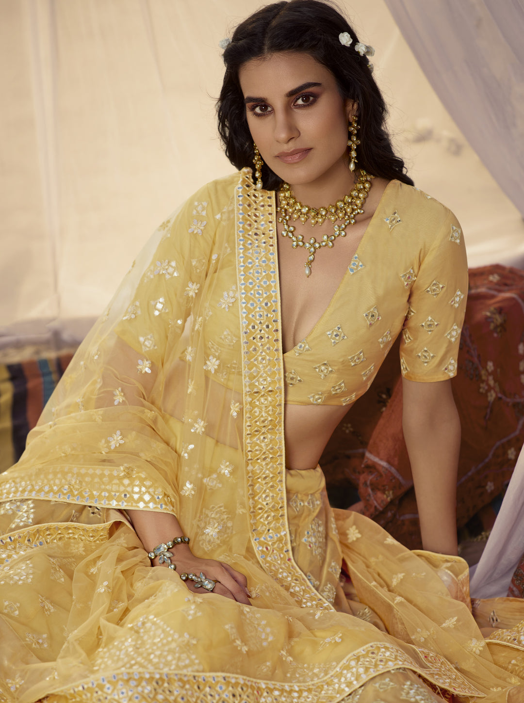 Yellow Organza Lehenga Choli | Soft Net Dupatta  Festive & Wedding Wear