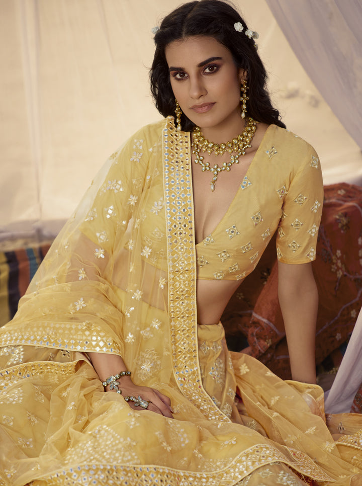 Yellow Organza Lehenga Choli | Soft Net Dupatta  Festive & Wedding Wear