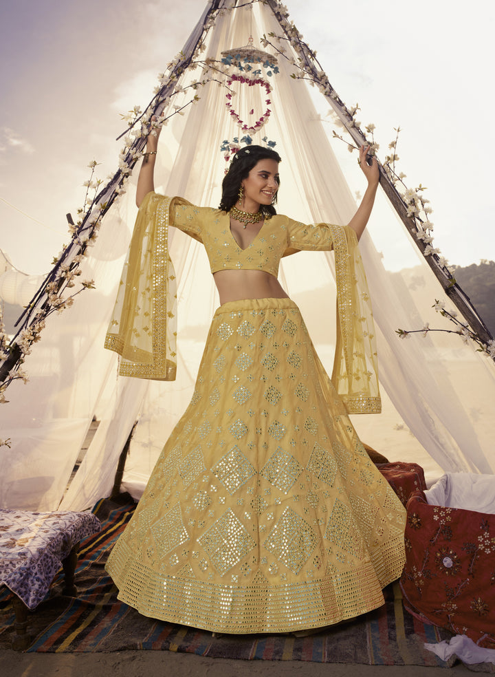 Yellow Organza Lehenga Choli | Soft Net Dupatta  Festive & Wedding Wear