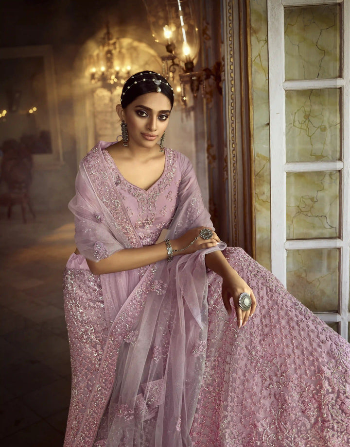 Light Lavender Designer Lehenga | Soft Net with Dori & Zarkan Work