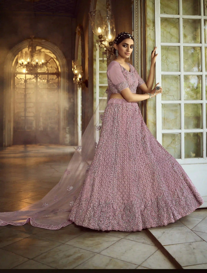 Light Lavender Designer Lehenga | Soft Net with Dori & Zarkan Work