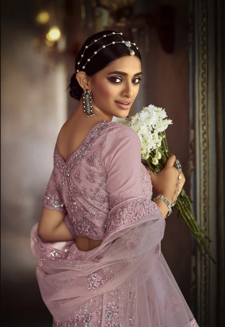Light Lavender Designer Lehenga | Soft Net with Dori & Zarkan Work