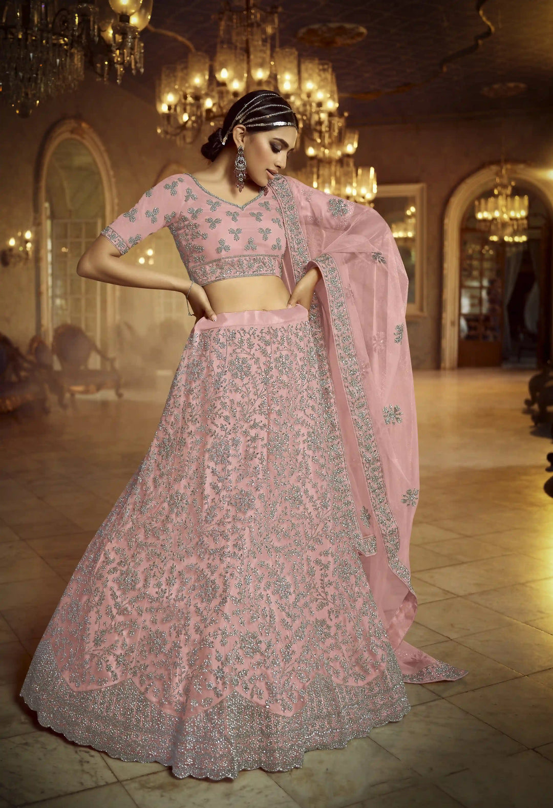 Designer Pink Lehenga Choli | Heavy Dori & Zarkan Work Festive Wear