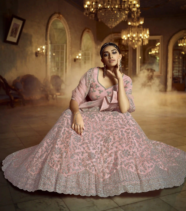 Designer Pink Lehenga Choli | Heavy Dori & Zarkan Work Festive Wear