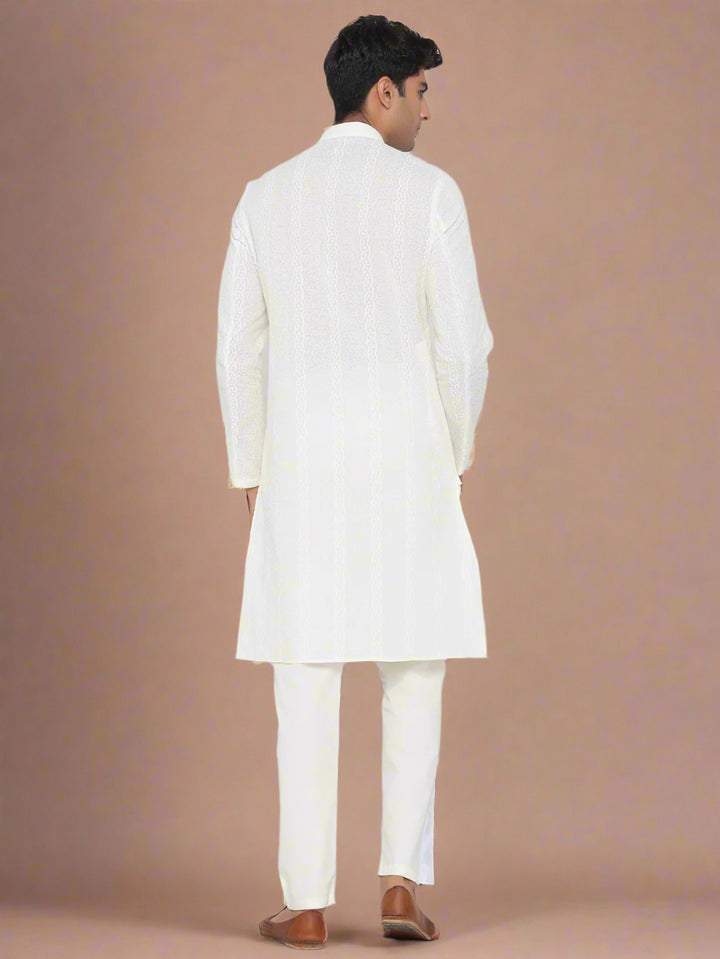 Comfortable Off-White Cotton Kurta Set | Wevon Design for Weddings