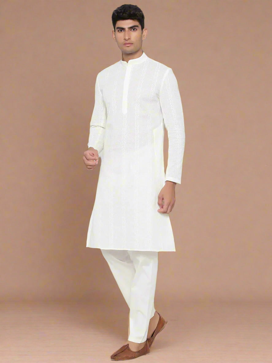 Comfortable Off-White Cotton Kurta Set | Wevon Design for Weddings