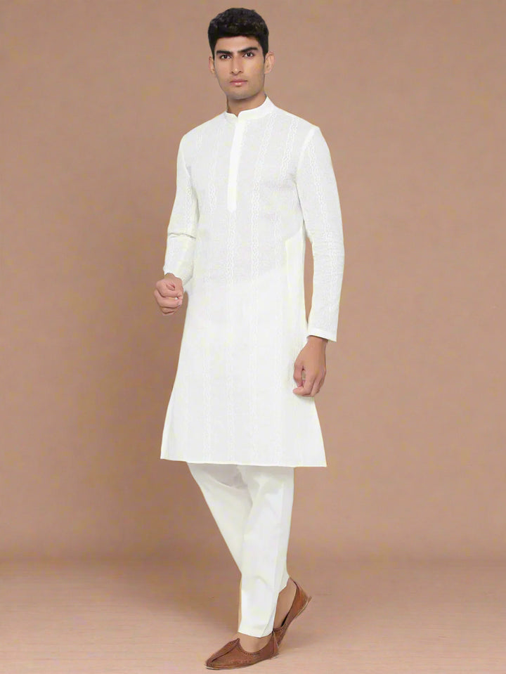 Comfortable Off-White Cotton Kurta Set | Wevon Design for Weddings